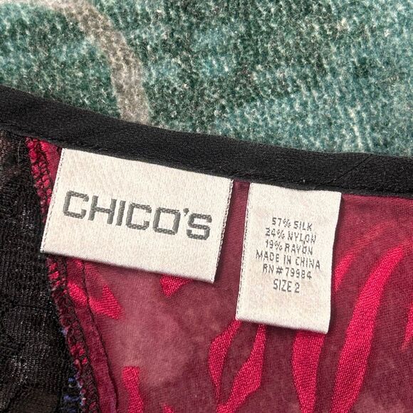 Chico's Silk Lace patchwork Top Women Large Multicolor Velvet Tie Front blouse 2 - Picture 2 of 15